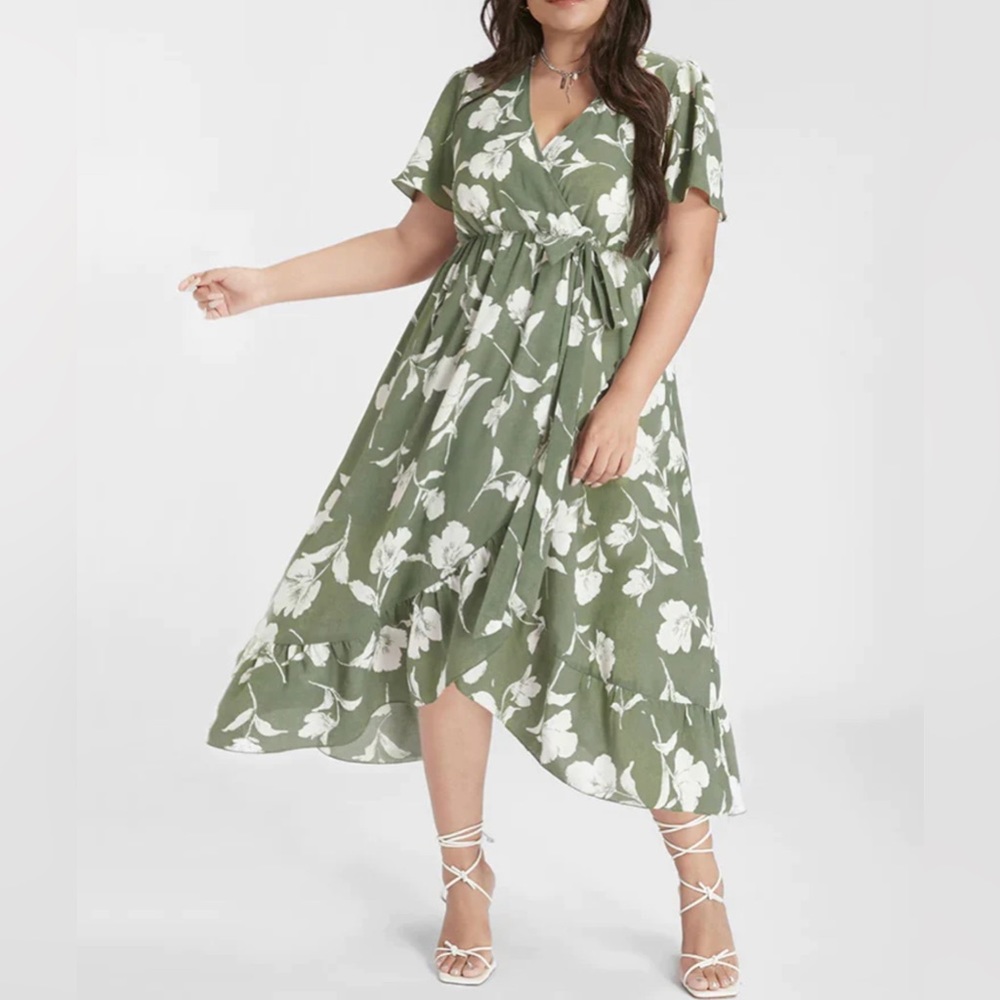 Bloom Dress - Floral Ruffle Knot Side Wrap Dress